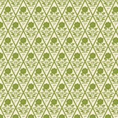 a green and white wallpaper pattern with flowers on the bottom right hand corner,