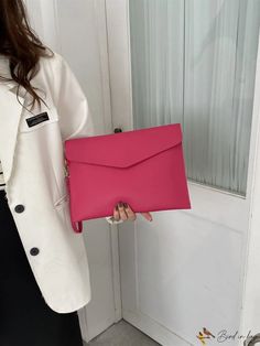 BirdinBag - Stylish Hot Pink Medium Envelope Fashion Bag Large Capacity Clutch For Office, Envelope Clutch For Daily Use, Chic Envelope Bag For Gift, Chic Envelope Bag For Gifts, Daily Use Envelope Pouch, Envelope Mobile Phone Bag For Everyday Use, Chic Envelope Bags For Daily Use, Trendy Envelope Bag For Everyday Use, Trendy Envelope Bags For Everyday Use