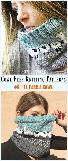 two pictures showing how to make cowl neck knitting patterns with text overlay that says,'6 i'll pack a cowl '