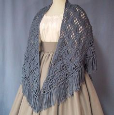 Pioneer Fashion, Historical Knitting, Victorian Shawl, Blue Shawl, Old Fashion Dresses, Country Blue, Historical Costume, Historical Dresses, Historical Clothing