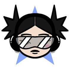 a woman with black hair wearing headphones and glasses on top of her face, in front of a star