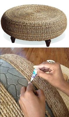 Tire Ottoman, Reuse Old Tires, Tire Furniture, Recycle Crafts Diy, Tire Art, Diy Ottoman, Old Tires, Diy Upcycling, Ways To Recycle