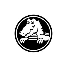 a black and white logo with an image of a lizard on it's head