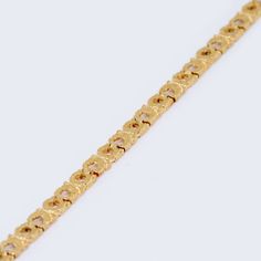 For a timeless, elegant accessory, look no further than this 14K gold bracelet with a unique stone design. Crafted from the finest materials and featuring intricate detailing, it is a luxurious addition to any ensemble. Enjoy the luminous beauty of gold and the eye-catching design of the stones for a regal and exclusive look. Details: Metal: 14K Yellow Gold Length(Inch): 7 1/4 Width(mm): 4 Item #: 14KBR5011 Gold Diamond Bracelet With Elegant Design For Formal Occasions, Formal Yellow Gold Bracelet With Intricate Design, Gold Link Diamond Bracelet For Formal Occasions, Classic Gold Bracelets With Elegant Design, Luxury Chain Bracelet With Intricate Design, Gold Luxury Diamond Bracelet With Elegant Design, Luxury 14k Gold Bracelet With Intricate Design, Gold Diamond Bracelet With Elegant Design, Luxury Gold Link Tennis Bracelet