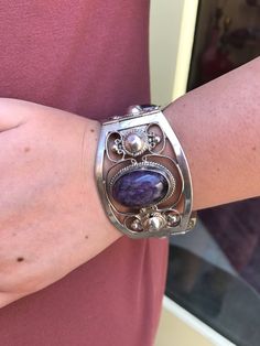 Amethyst Stones, Razzle Dazzle, Amethyst Bracelet, Vintage Mexican, Sterling Silver Cuff, Amethyst Stone, Silver Cuff, Intricate Designs, Purple Amethyst