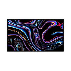 an abstract black background with multicolored lines and curves in the shape of waves