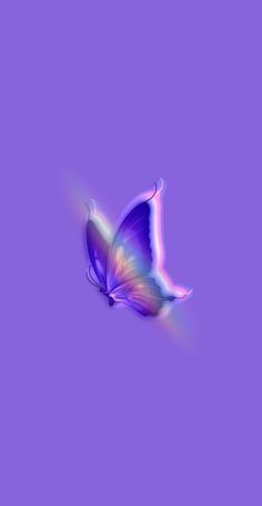 a colorful butterfly flying through the air on a purple background with light reflection from its wings