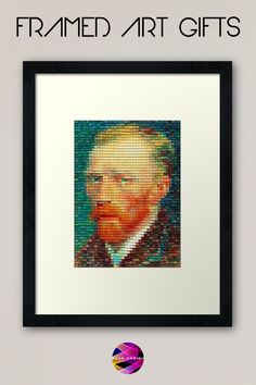 an image of a man's face with the words framed art gifts on it