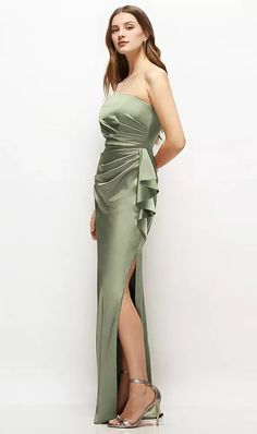 Sage Strapless Draped Bridesmaid Dresses Satin Maxi Dress with Cascade – Koutun Dress Bridesmaid Draped Satin Maxi Dress, Green Pre-draped Maxi Dress, Pre-draped Sleeveless Bridesmaid Maxi Dress, Green Ruched Satin Maxi Dress, Green Sleeveless Pre-draped Maxi Dress, Uzun Boy, Bridesmaid Dresses Satin, Dresses Satin, Bridesmaids Dress Inspiration