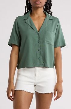 Abound Camp Shirt | Nordstromrack Green V-neck Shirt With Button Closure, Green Camp Collar Blouse For Summer, Green Collared Short Sleeve Shirt For Summer, Green Spread Collar Blouse For Summer, Summer Shirt With Lapel Collar And Button Closure, Green Camp Collar Blouse For Spring, Summer Short Sleeve Shirt With Lapel Collar, Spring Green Blouse With Camp Collar, Summer Short Sleeve Shirt With Lapel Collar And Placket