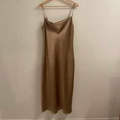 Gold Midi Banana Republic Dress - Size 4 Never Worn. Chic Gold Maxi Dress For Brunch, Elegant Gold Maxi Dress For Brunch, Chic Gold Maxi Dress With Spaghetti Straps, Elegant Gold Midi Dress For Brunch, Chic Gold Midi Slip Dress, Gold Midi Dress For Brunch, Gold Fitted Maxi Dress For Brunch, Gold Sheath Dress For Summer, Dresses Gold