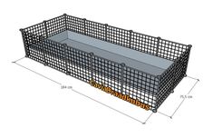 a large metal cage with measurements for the top and bottom section, on a white background