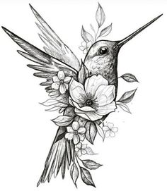 a hummingbird with flowers and leaves on its back