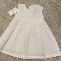 Nwt White Linen Dress 24mo Great To Be Embroidered Classic White Cotton Dresses, Classic Cotton Baptism Dress For Spring, Classic Spring Baptism Dress In Cotton, Fitted Sleeveless Cotton Baptism Dress, Summer Cotton White Baptism Dress, Summer White Cotton Baptism Dress, White Cotton Baptism Dress For Summer, Sleeveless Cotton Baptism Dress For Spring, Sleeveless Cotton Baptism Dress For Summer