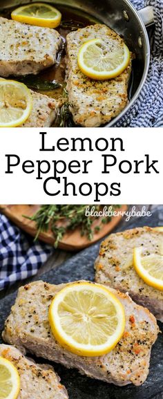 lemon pepper pork chops in a skillet