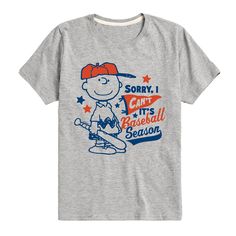 Your favorite athlete will love showing off in this Peanuts Its Baseball Season Graphic Tee. Your favorite athlete will love showing off in this Peanuts Its Baseball Season Graphic Tee. SETUP INFORMATION RegularFEATURES Crewneck Short sleevesFABRIC & CARE Solid colors: cotton; Heather colors: cotton, polyester Machine wash Imported Size: Small. Color: Med Grey. Gender: male. Age Group: kids. Material: Polyester|Cotton. Sporty Pre-shrunk Tops For Baseball Season, Athletic Heather Sports Fan Top With Graphic Print, Athletic Heather Tops For Sports Fans, Game Day Pre-shrunk Athletic Heather Tops, Athletic Heather Letter Print Fan Apparel Top, Athletic Heather Fan Apparel Top With Letter Print, Game Day Tops In Athletic Heather, Athletic Heather Fan Apparel Top With Graphic Print, Athletic Heather Tops With Letter Print For Fans