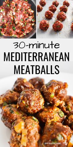 30 minute mediterranean meatballs collage with text overlay