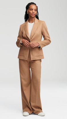 Get to know the casual friend to our best-selling wide leg trouser, with the stylish addition of classic functional details, belt loops, and buttons at back pockets. Crafted from luxe textured Italian wool, this style will instantly elevate your fall/winter wardrobe. Luxury Brown Workwear Pants, Classic Neutral Pants With Belt Loops, Elegant Neutral Pants With Welt Pockets, Elegant Neutral Pants With Belt Loops, Classic Beige Pants With Patch Pockets, Beige Workwear Pants With Flap Pockets, Elegant Tailored Pants With Patch Pockets, Classic Workwear Blazer With Belt Loops, Classic Blazer With Belt Loops For Work