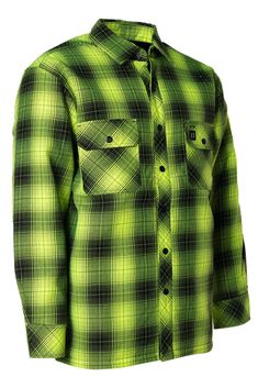 PRICES MAY VARY. 100% Polyester Flannel Shell: Robust and comfortable for daily wear. Quilt-Lined with Polyester Insulation: Offers optimal warmth in cooler conditions. Spring-Loaded Front Snap Closure: Ensures easy and secure fastening. Six Pockets: Four outer and two inner pockets for ample storage. Pencil Slot and Hanger Loop: Convenient features for workplace efficiency. Our Hi-Vis Black Shadow Plaid Quilted Flannel Shirt Jacket is the epitome of functionality meets style. Designed for those Green Winter Shirt With Pockets, Green Casual Flannel Shirt With Pockets, Green Long Sleeve Flannel Shirt With Pockets, Casual Green Flannel Shirt With Pockets, Winter Green Flannel Shirt With Pockets, Green Long Sleeve Utility Shacket, Plaid Quilt, Safety Clothing, Black Shadow