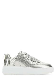 Silver synthetic leather S-Wave sneakers Gender: WomenMaterial: EXTERIOR: 100% SYNTHETIC LEATHER INTERIOR: 100% FABRIC SOLE: RUBBERColor: SILVERMade in: ImportedProduct ID: 810140W1UR0 8136*Import tax/duty will be calculated at checkout (If applicable) Metallic Sneakers With Perforations And Round Toe, Metallic Sneakers With Perforations, Modern Silver Sneakers With Laces, White Sole Leather Sneakers With Metallic Logo, Metallic Leather Sneakers With Metallic Logo, Leather High-top Sneakers With Metallic Logo, Metallic Leather Sneakers For Streetwear, Leather Sneakers With Metallic Logo For Streetwear, Sporty Metallic Sneakers With Perforations