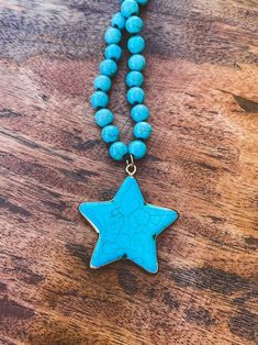 Here we offer you our beautiful turquoise stone star pendant necklace.   Each bead is hand knotted for stability because gemstones beads are heavier and we want to make sure your necklace lasts for years to come! They look great layered with other necklaces or on their own. They pair well with both casual and dressy outfits. A great gift for anyone that loves long Western Boho style jewelry! Click here to be taken to our other necklaces: https://www.etsy.com/shop/CactusAndCoralInc?section_id=121 Blue Bohemian Necklace With Star Charm, Blue Bohemian Jewelry With Star Charm, Bohemian Blue Jewelry With Star Charm, Bohemian Blue Star Charm Jewelry, Blue Star-shaped Bohemian Jewelry, Star-shaped Beaded Necklaces For Festivals, Bohemian Howlite Beaded Necklace With Gemstone Beads, Bohemian Howlite Gemstone Beaded Necklaces, Bohemian Star Charm Necklace For Festivals