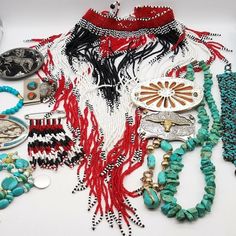 All In Good Wearable Condition. From A Southwest Collection Of Various Ages. Some Newer, Some Handmade. Red White Black Fringe Necklace And Brooch Are Handmade Vintage. Bohemian Jewelry With Unique Variations For Collectors, Southwestern Jewelry With Large Beads For Gifts, Southwestern Jewelry With Large Beads As Gift, Southwestern Style Jewelry With Large Beads Gift, Handmade Bohemian Beaded Necklace For Collectors, Southwestern Style Large Beads Jewelry For Festivals, Southwestern Style Large Beads Jewelry Gift, Southwestern Style Round Beads Jewelry For Festival, Southwestern Style Jewelry With Round Beads For Festival