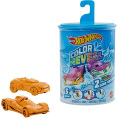 a toy car next to a can of color reveal