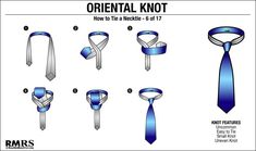 Know how to tie a tie knot in 2018? RMRS shows you different easy ways of tying a necktie with visual charts and step by step guides for all types of knots. Balthus Knot, Different Tie Knots, Four In Hand Knot, Eldredge Knot, Double Windsor