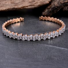 14k Rose Gold Natural SI/H Pave Diamond Cuff Bangle Bracelet Jewelry 3.20 Ct. Rose Gold Diamond Cuff Bracelet Fine Jewelry, Rose Gold Diamond Cuff Bracelet, Fine Jewelry Rose Gold Cuff Bracelet For Anniversary, Rose Gold Cuff Bracelet For Anniversary, Rose Gold Fine Jewelry Cuff Bracelet For Anniversary, Rose Gold Cuff Bracelet For Wedding, Rose Gold Cuff Bracelet With Diamond Accents, Designer Wedding Jewelry, Beautiful Wedding Jewelry