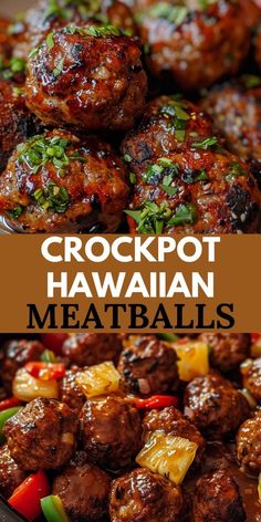 crockpot hawaiian meatballs with pineapple salsa and cilantro on the side