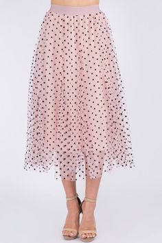 Cute as a button! This gorgeous pink with black polka dots midi skirt is perfect for engagement shoots, as part of a bridesmaid outfit, worn as a maternity skirt over your growing bump, dressed up with our Billie short top and pearls, dressed down with denim button up shirt and/or sweater, the options are endless with this fun and gorgeous piece. Feminine and polished, this skirt will get plenty of use as it will quickly turn into your favorite skirt. 100% polyester, tulle/mesh Dots Outfit, Polka Dot Midi Skirt, Cute As A Button, Maternity Skirt, Bridesmaid Outfit, Black Polka Dot, Dress Romper, Engagement Shoots, Dressed Down