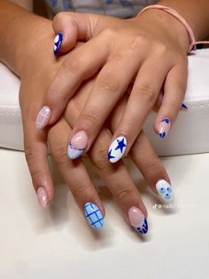 Fall Break Nails, Blue Aesthetic Nails, Gender Reveal Nails Ideas, Nail Art Funky, Short Mail, Baby Blue Acrylic Nails, Acrylic Nails Almond Shape, Gel Nails French