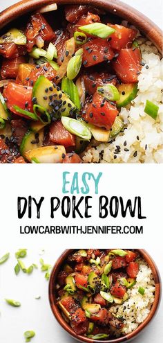 this easy poke bowl is loaded with vegetables and rice