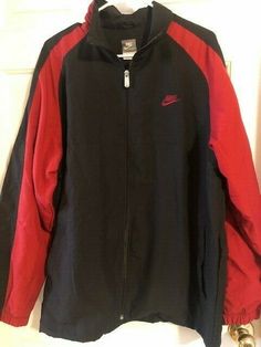 GREAT CONDITION : Men's Vintage 90's Nike Windbreaker Jacket Size Large Black/RED bred Grey Tag Vintage Black Track Jacket With Pockets, Black Vintage Track Jacket With Pockets, Retro Black Track Jacket With Pockets, Vintage Black Long Sleeve Track Jacket, Vintage Black Windbreaker For Sports, 90s Style Black Hooded Windbreaker, 90s Black Hooded Windbreaker, Black 90s Style Hooded Windbreaker, Vintage Black Sports Windbreaker