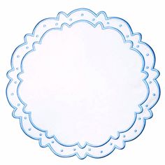 a white doily with blue trimmings on the edges is shown in front of a