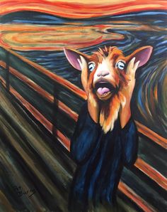 a painting of a goat with its mouth open