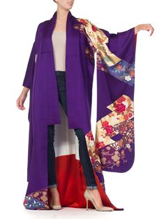 1970S Royal Purple and Gold Japanese Silk Kimono For Sale at 1stDibs | purple and gold kimono, japanese royal dress, royal purple sale Kimono Ideas, Purple Kimono, Kimono Design, Victorian Lace, Japanese Silk, Silk Robe, Vintage Apparel, Kimono Cardigan, Silk Kimono