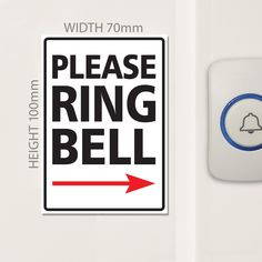 a sign that says please ring bell with an arrow pointing to the light on it