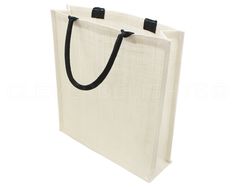 a white shopping bag with black handles