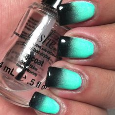 Black And Teal Ombre Nails, Black Teal Nails, Black And Teal Nail Designs, Turquoise And Black Nails, Teal And Black Nails, Black And Teal Nails, Nails Design Ombre, Nail Illustration, Best Nails Design