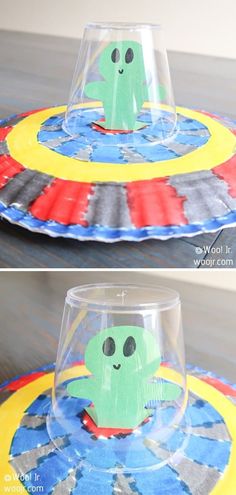 this is an easy craft for kids to make with paper plates and plastic cups that look like