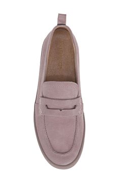 Part sneaker and part penny loafer, this chic, versatile slip-on grounds your favorite looks with traditional detailing and sporty energy. It sits on a sole made with recycled rubber and molded with deep flex grooves to keep you moving comfortably day and night. 1 3/4" platform (size 8.5) Removable, cushioned insole with arch support Leather upper/textile lining/rubber and recycled-rubber sole Imported Suede Platform Loafers With Textured Sole For Spring, Spring Suede Platform Loafers With Textured Sole, Low-top Suede Moccasins For Work, Spring Suede Slip-on Platform Loafers, Slip-on Suede Platform Loafers For Spring, Casual Suede Platform Loafers For Work, Classic Suede Slip-on Platform Loafers, Spring Suede Moccasins With Cushioned Footbed, Social Standards