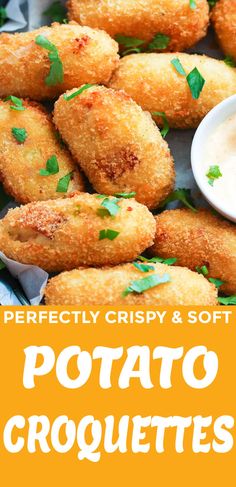 potato croquettes with dipping sauce on the side