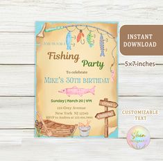 this is an image of a fishing party birthday card with the words fishing party on it