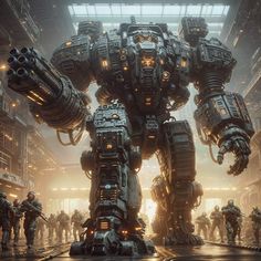 an image of a giant robot in the middle of a room with many other people