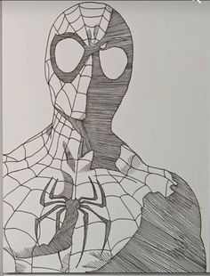 a drawing of a spider man with his head turned to the side