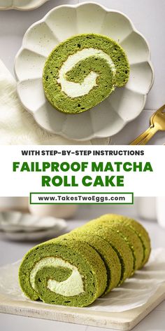 a green roll with white frosting on top and the words, how to make it