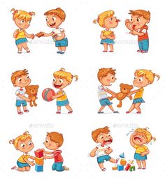 children playing with toys in different poses - people characters