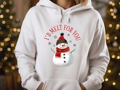 I'd Melt For You Sweatshirt, Funny Christmas Hoodie, Snowman Winter Sweater, Snowman Sweatshirt, Gift For Her WELCOME LUMIX DESIGN If you are looking for soft, comfy, first-rate t-shirts, you're in the right place! Here at Lumix Design, we love what we do and strive to make your shopping experience just right for you. If you have any questions, concerns, or comments about our products, feel free to shoot us a message anytime. Even on weekends and holidays, we'll try our best to respond as quickly as possible! Product Details Unisex T-Shirt: - Gildan Brand - 100% cotton - Light/medium weight and extremely soft, this shirt is sure to be your next favorite t-shirt. Sizing and Coloring Please make sure you select the right color and size for you so you can receive your order without delay. We Snowman Sweatshirt, Sweater Snowman, Christmas Hoodie, Winter Pullover, Winter Sweater, Christmas Hoodies, Funny Sweatshirts, Winter Sweaters, Funny Christmas