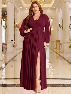 Medium Sized Women, Purple Collar, Womens Prom Dresses, Plunging Neck, Pink Collar, Pink Collars, Formal Dresses For Women, Evening Dresses Prom, Lantern Sleeves